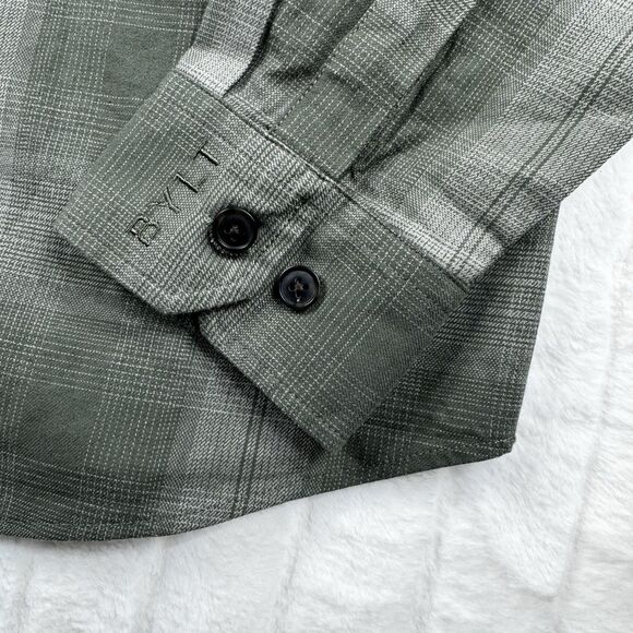 Bylt Trestles Flannel Shirt Mens Large Green Plaid Double Pocket Embroidery Logo - Picture 10 of 12